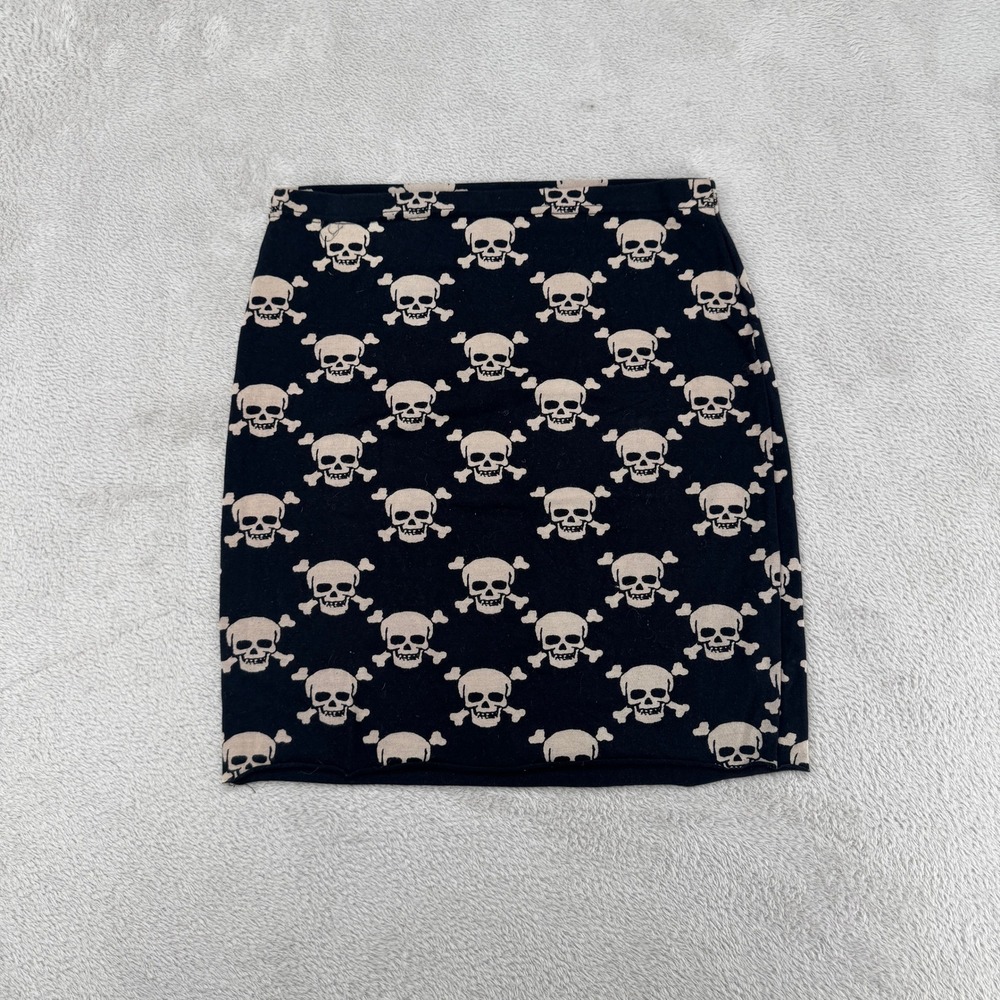 Glamhead Womens Medium Black Skull Crossbones Mini Skirt Preowned Goth Punk